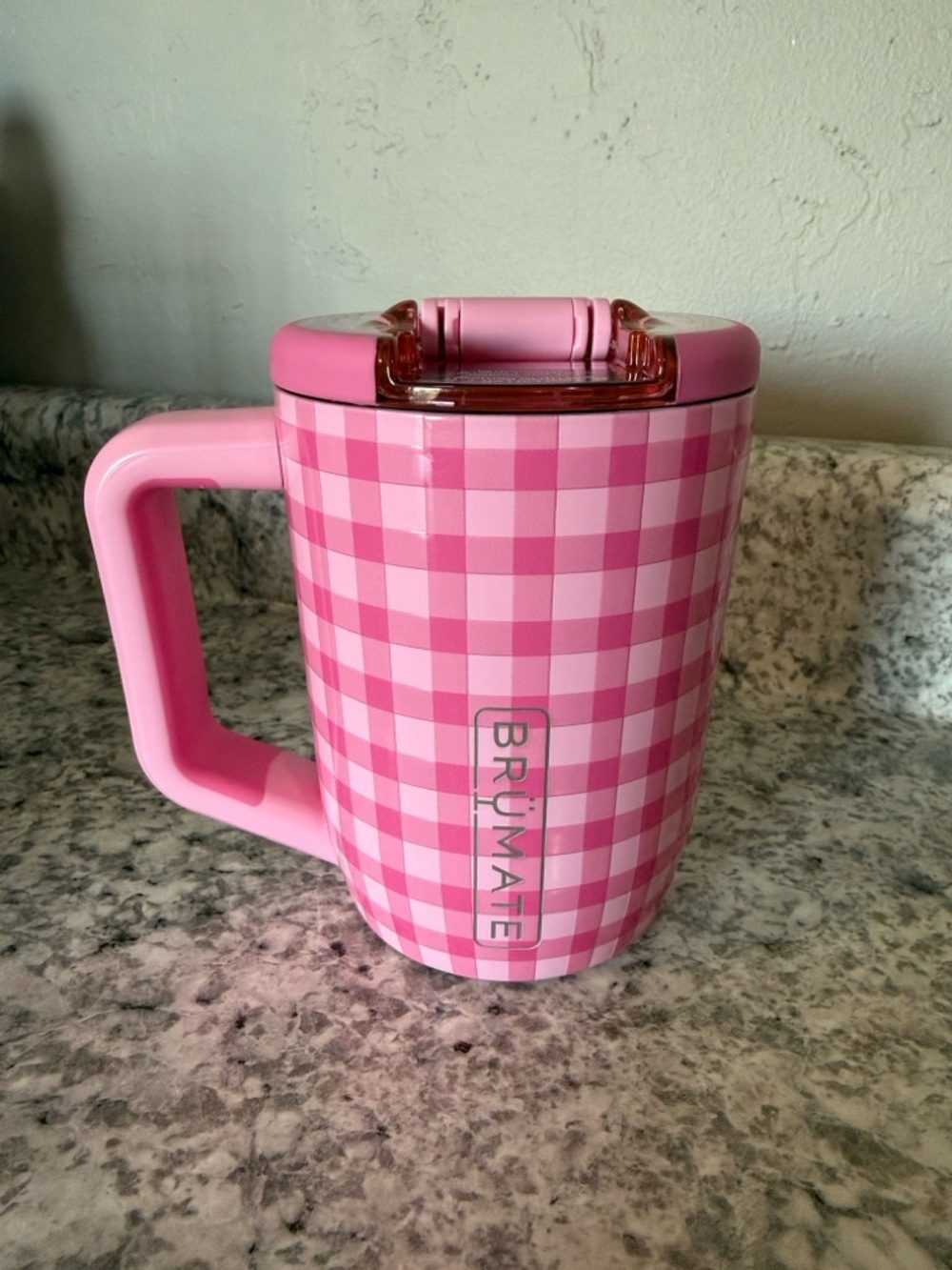 Pink Gingham BrüMate Travel Mug